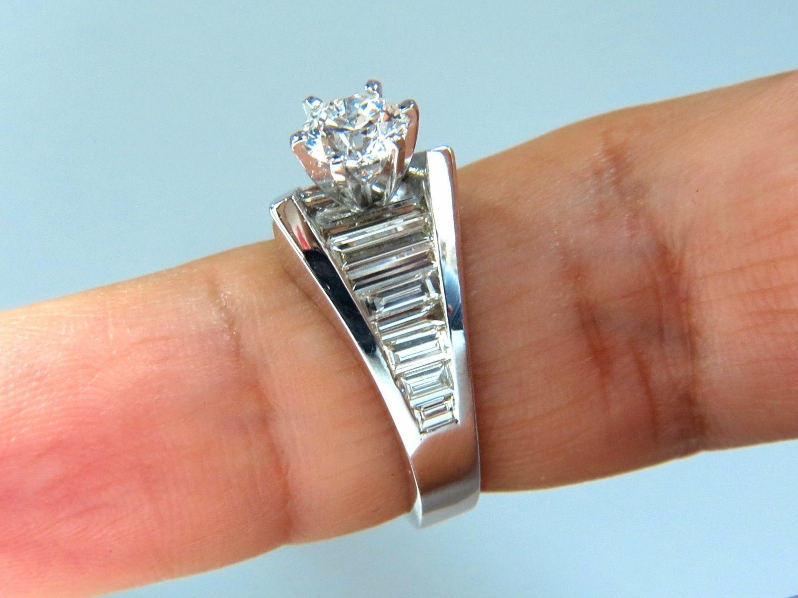 Round Cut GIA Certified .73ct & 1.50ct round diamond baguette ring excellent cut f/vvs1 For Sale