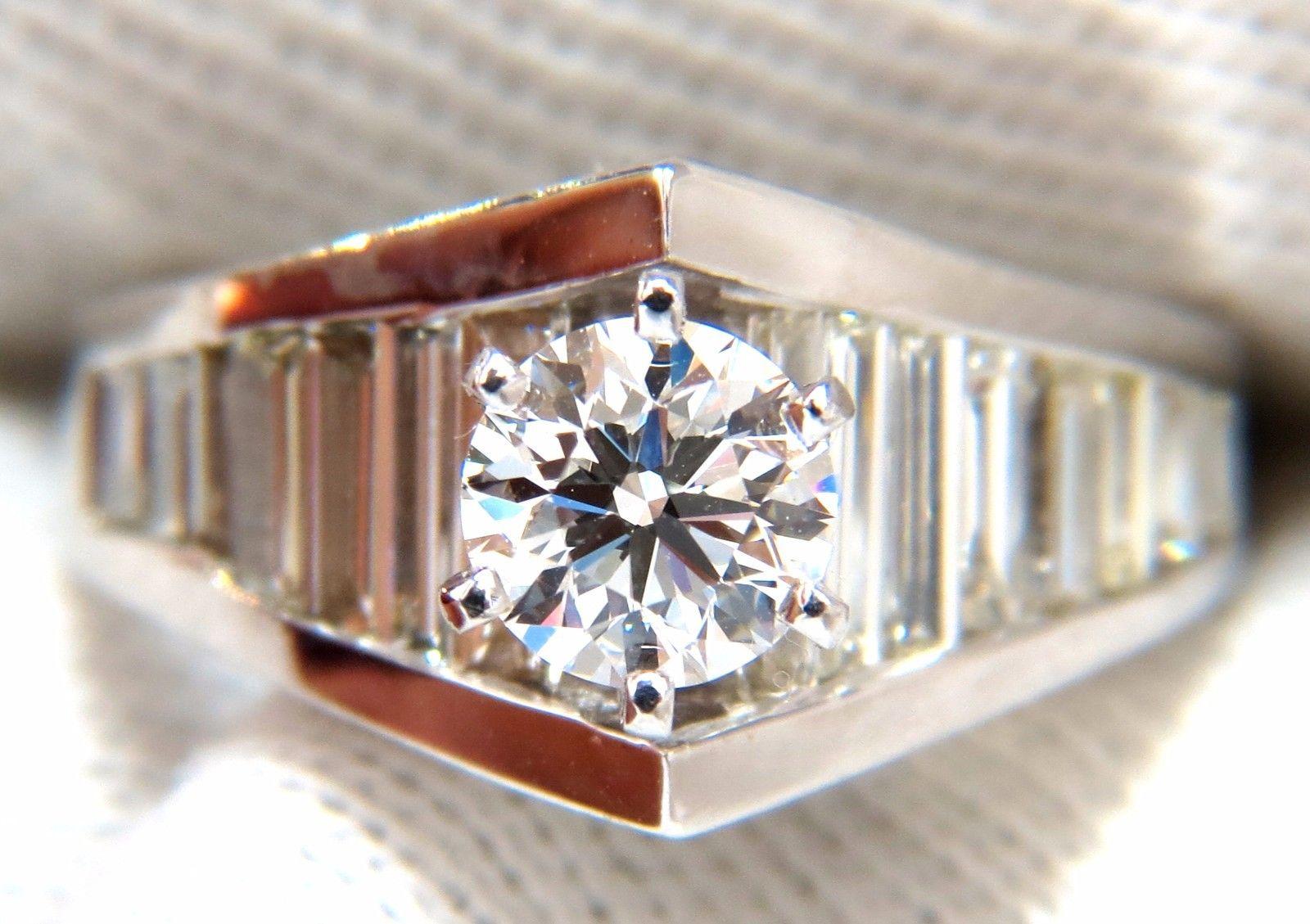 Women's or Men's GIA Certified .73ct & 1.50ct round diamond baguette ring excellent cut f/vvs1 For Sale