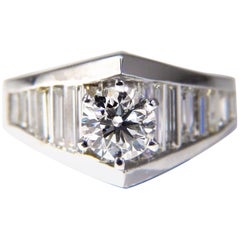 GIA Certified .73ct & 1.50ct round diamond baguette ring excellent cut f/vvs1