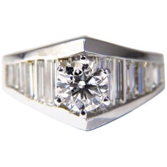 GIA Certified .73ct & 1.50ct round diamond baguette ring excellent cut f/vvs1*