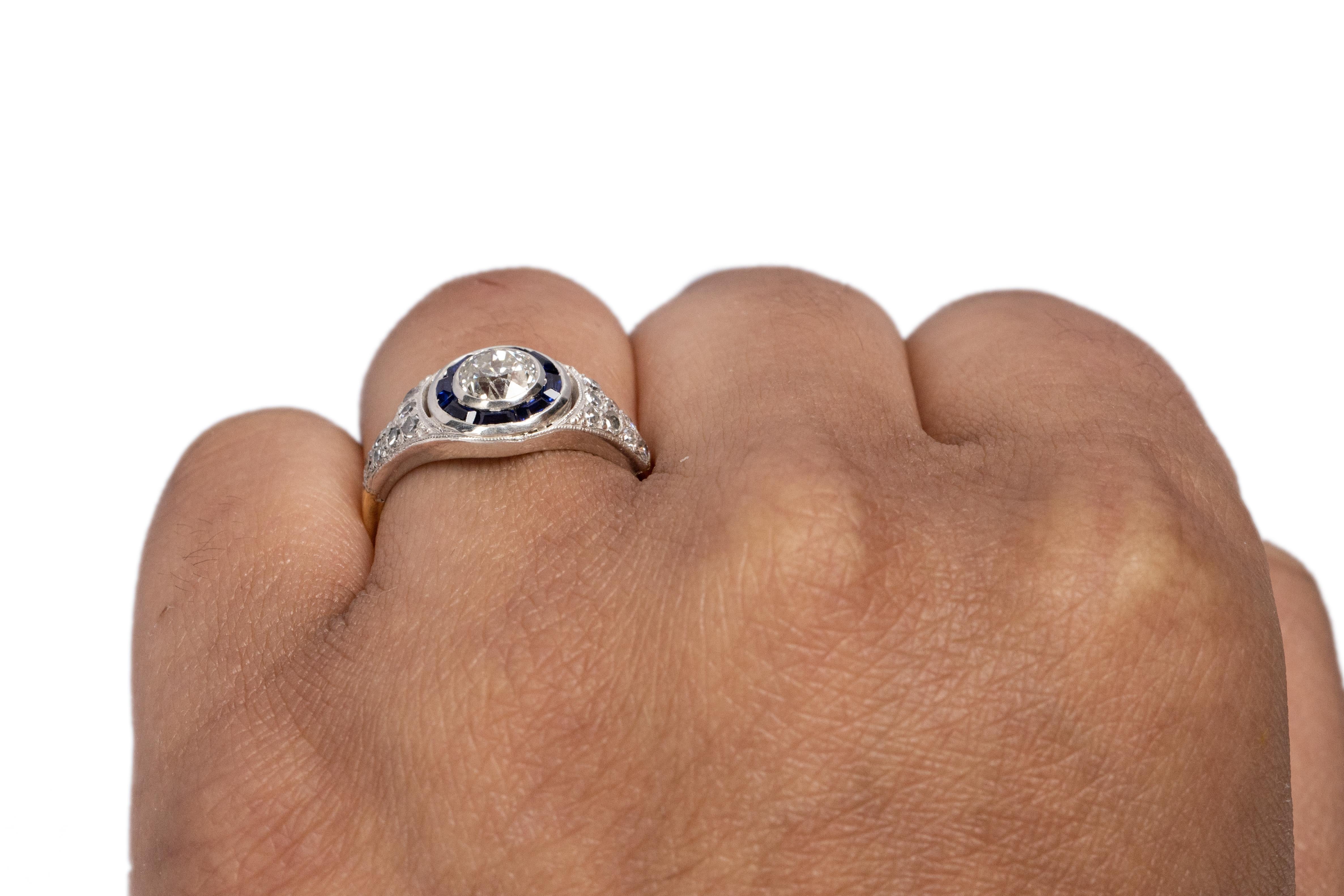 Old European Cut GIA Certified .74 Carat Art Deco Diamond Platinum & 18 Karat YG Engagement Ring For Sale