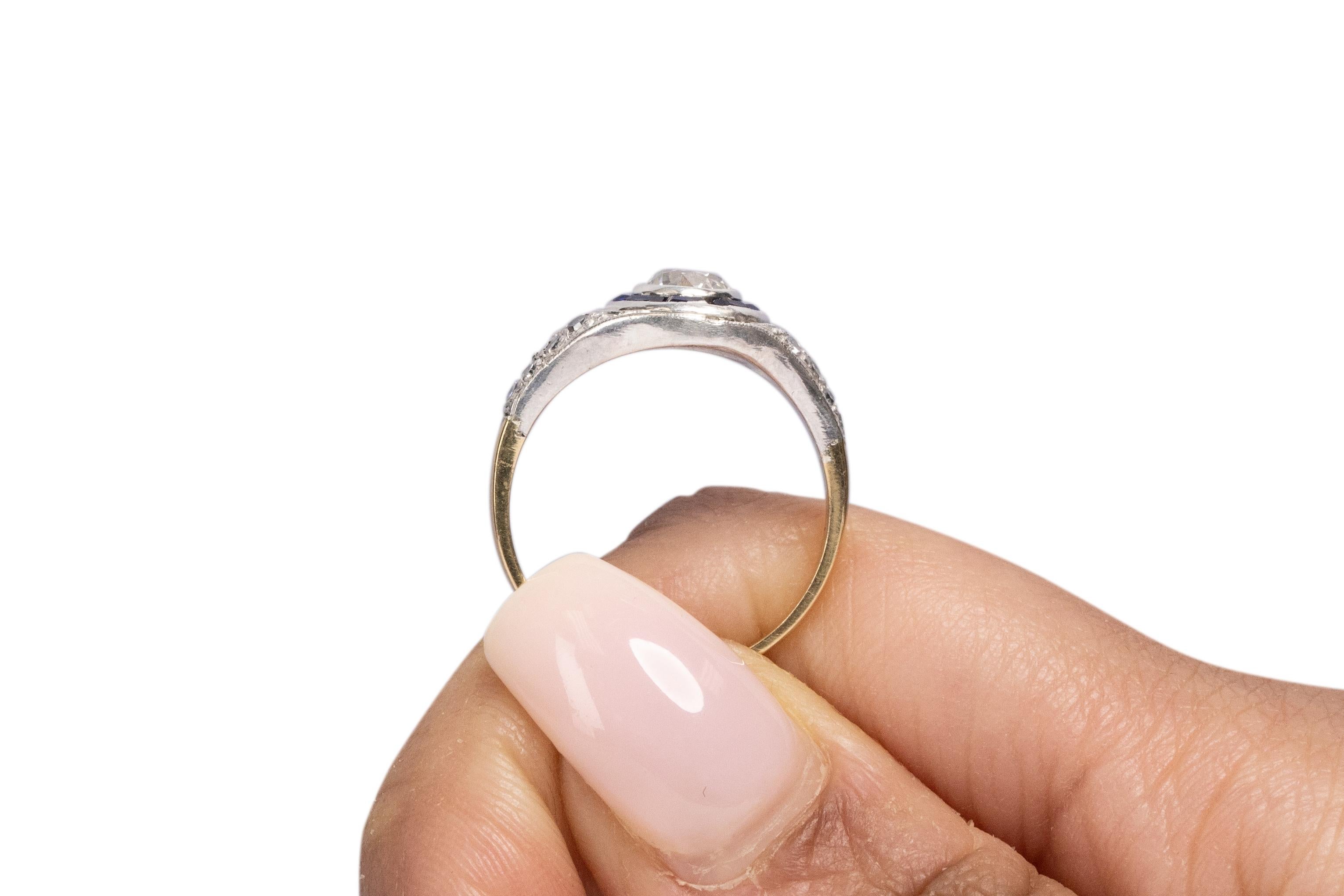 Women's GIA Certified .74 Carat Art Deco Diamond Platinum & 18 Karat YG Engagement Ring For Sale