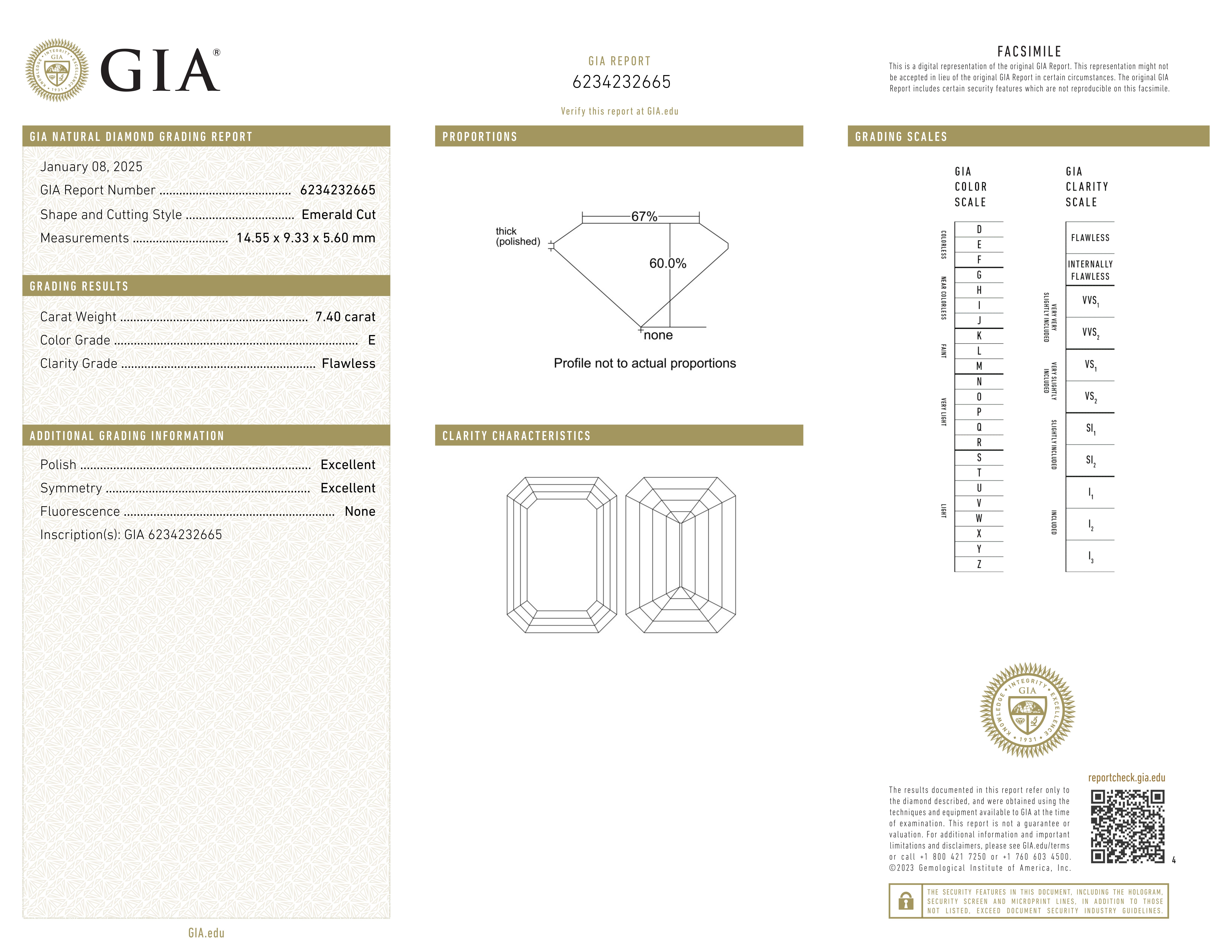 Taille émeraude Bague en diamant certifié GIA de 7,40 carats de couleur E, sans défaut, taille émeraude allongée en vente