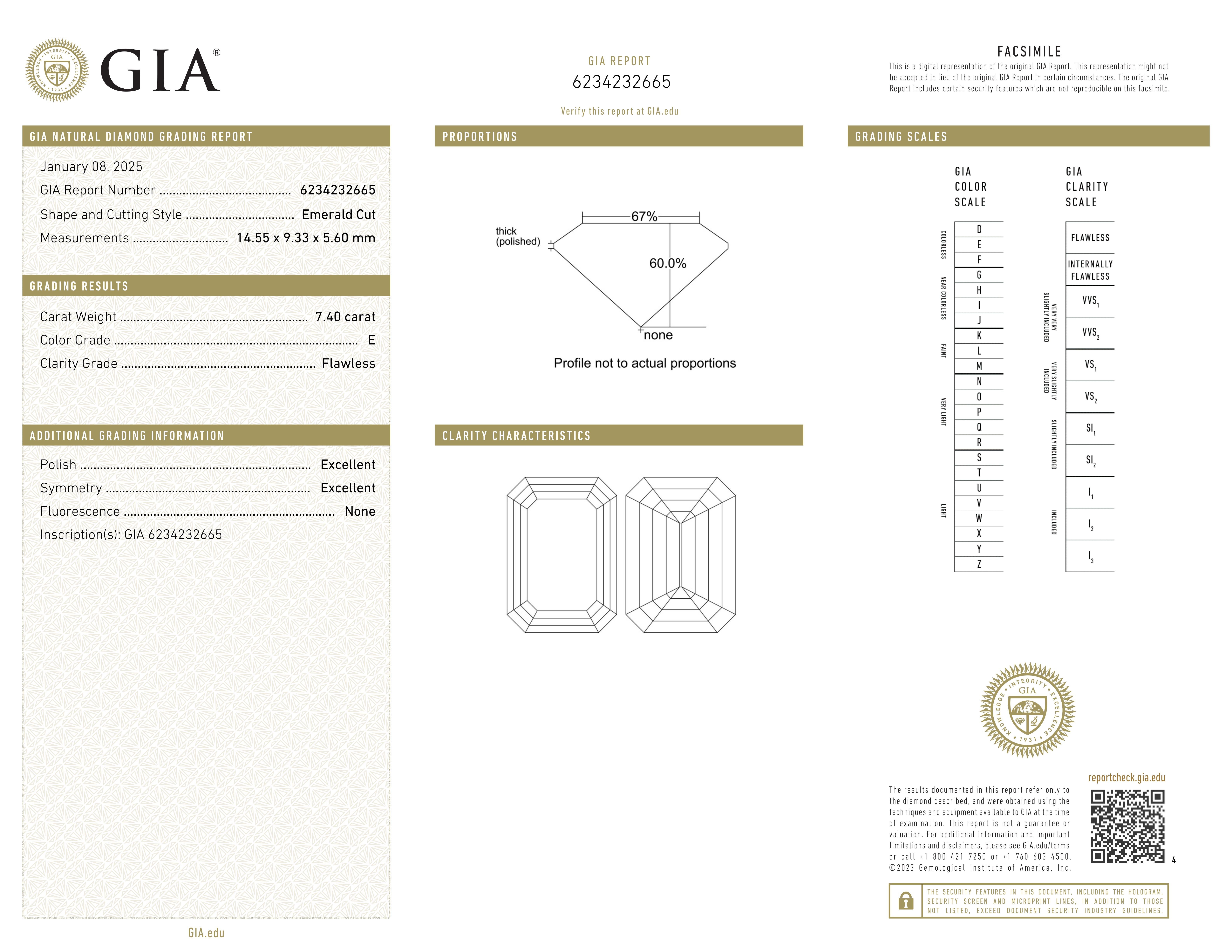 GIA zertifiziert 7,40 Karat Typ IIa Smaragdschliff Diamant Platin Ring im Angebot 1