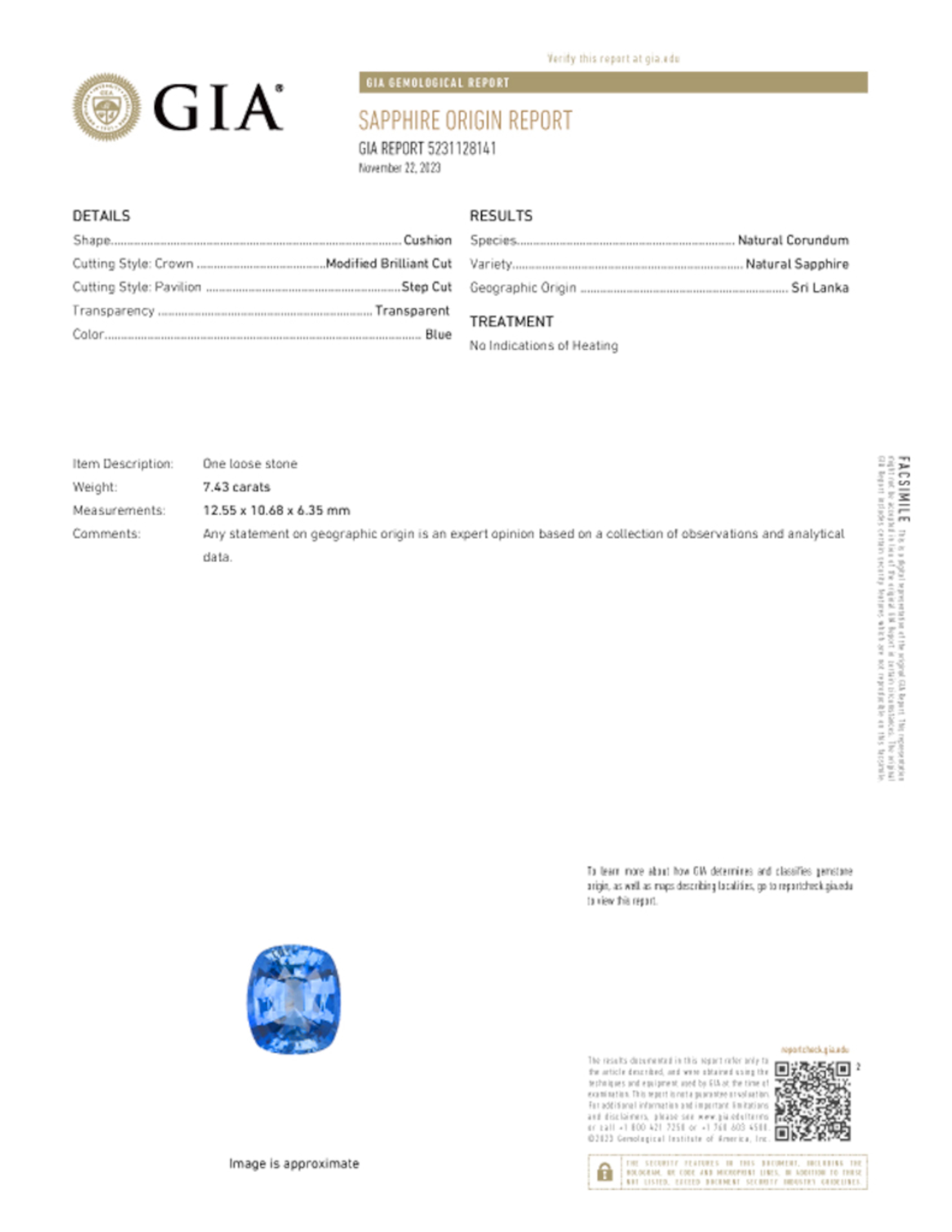 Contemporary GIA Certified 7.43 Carat Cushion No heat Ceylon Sapphire Ring For Sale