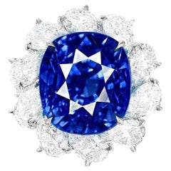 Bague saphir de Ceylan certifié GIA de 7,43 carats coussin sans chaleur