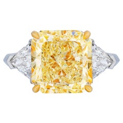 GIA Certified 7.43 Carat Fancy Light Yellow Diamond and Triangle Engagement Ring