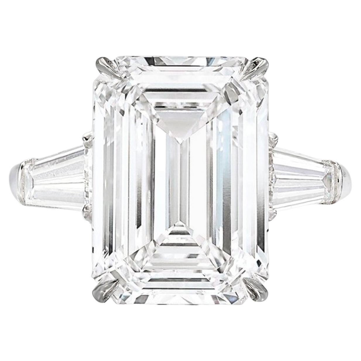 GIA Certified 7.44 Carat Emerald Cut Flawless Clarity Diamond Ring