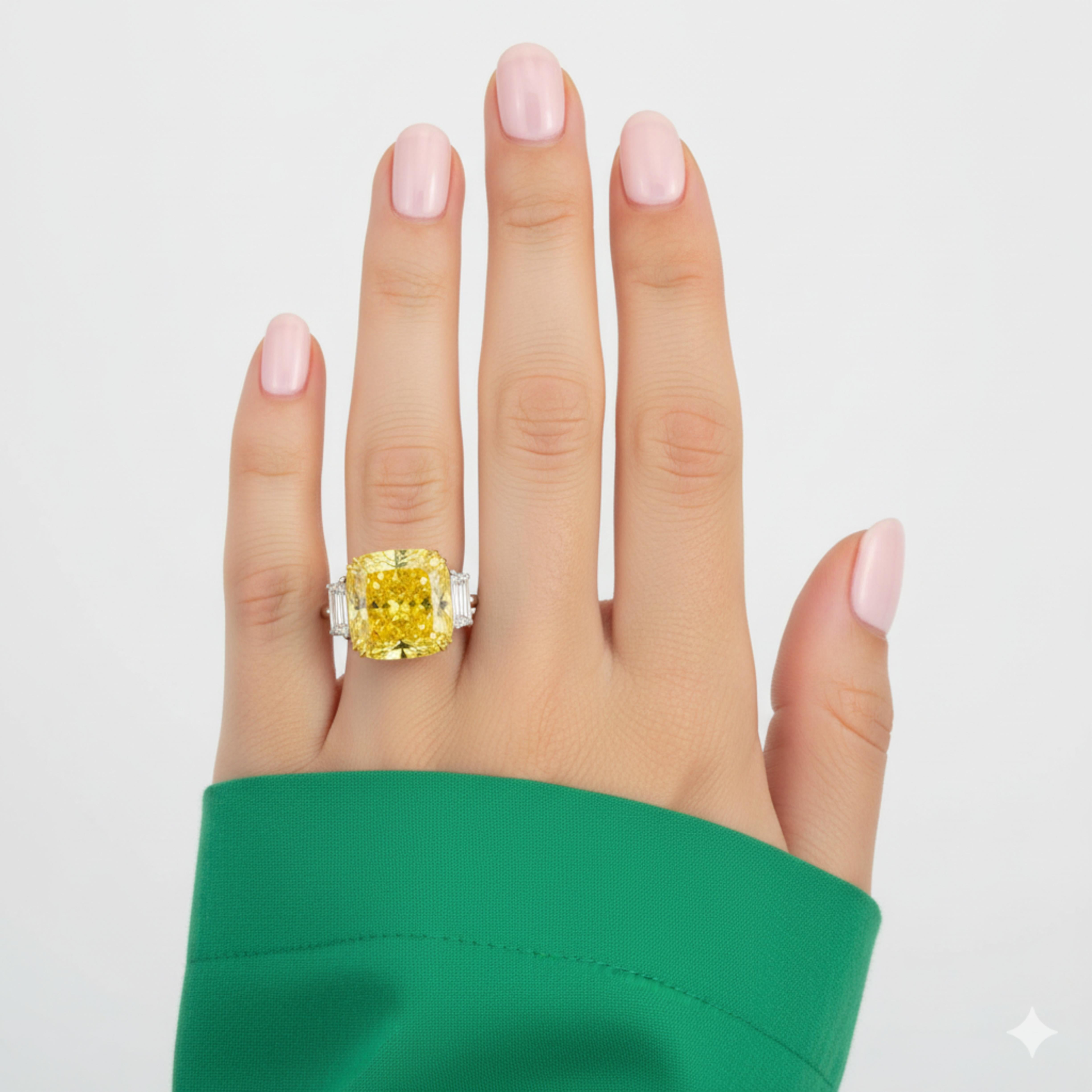 Bague en diamant certifié GIA de 7.45 carats, taille coussin, de couleur jaune fantaisie Neuf - En vente à Chicago, IL