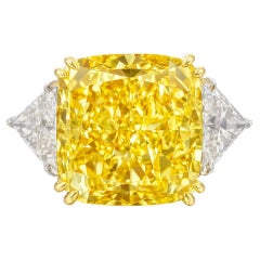 GIA Certified 7.45 Carat Fancy Yellow VVS2 Cushion  Diamond Ring