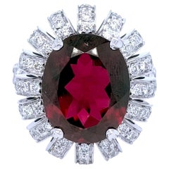 GIA Certified 7.46 ct Rubellite Tourmaline Diamond Cocktail Ring