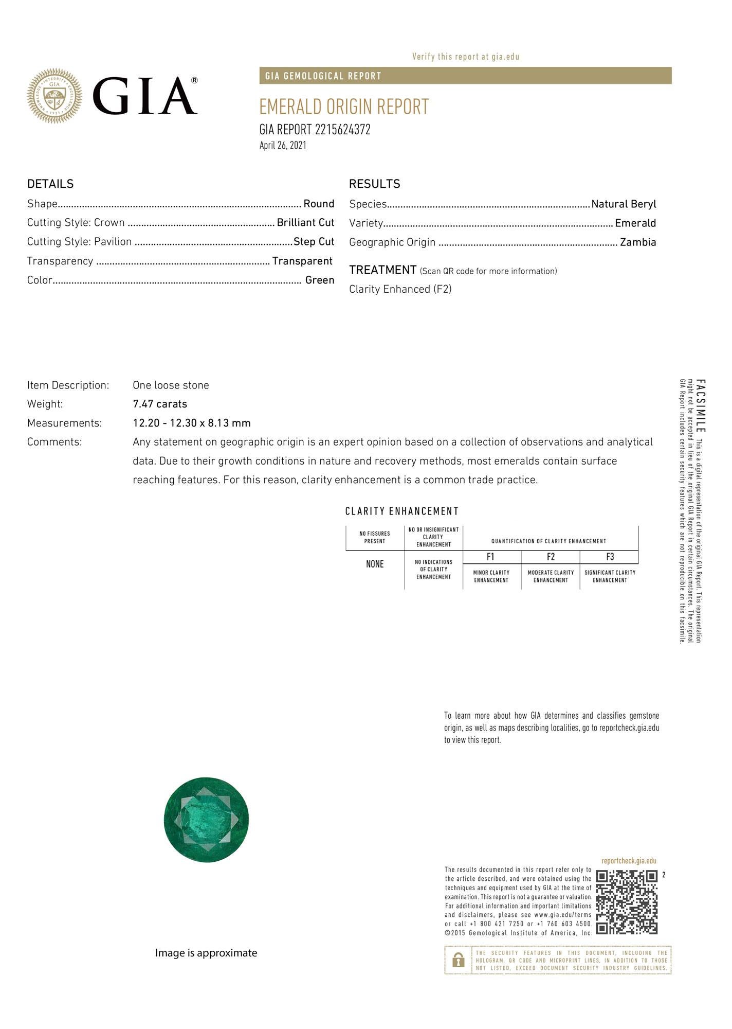 GIA Certified 7.47 Round Green Emerald & Half Moon Diamond Platinum & 18KG Ring For Sale 2