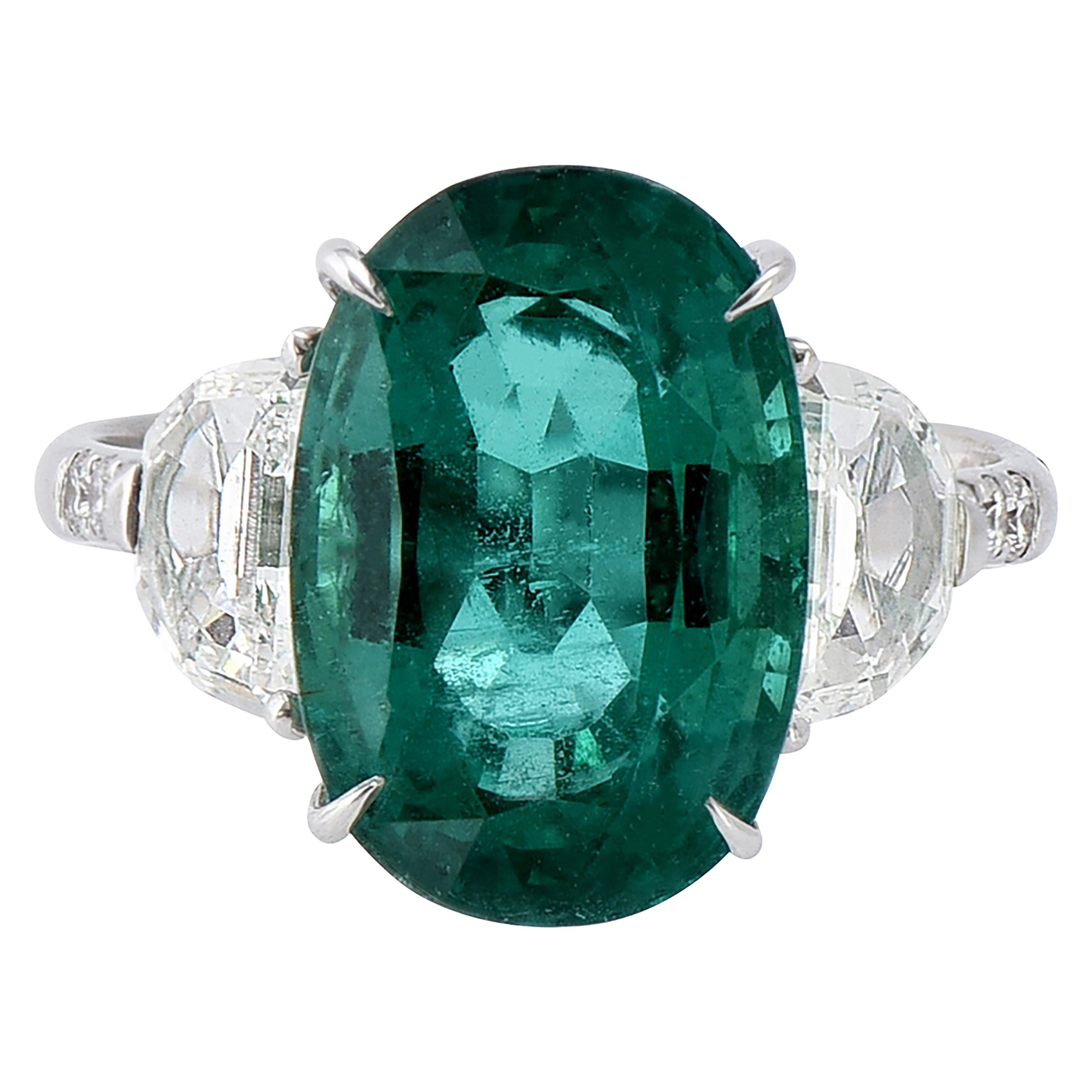 Laviere GIA Certified 7.49 Carat Zambian Emerald and Diamond Ring For Sale