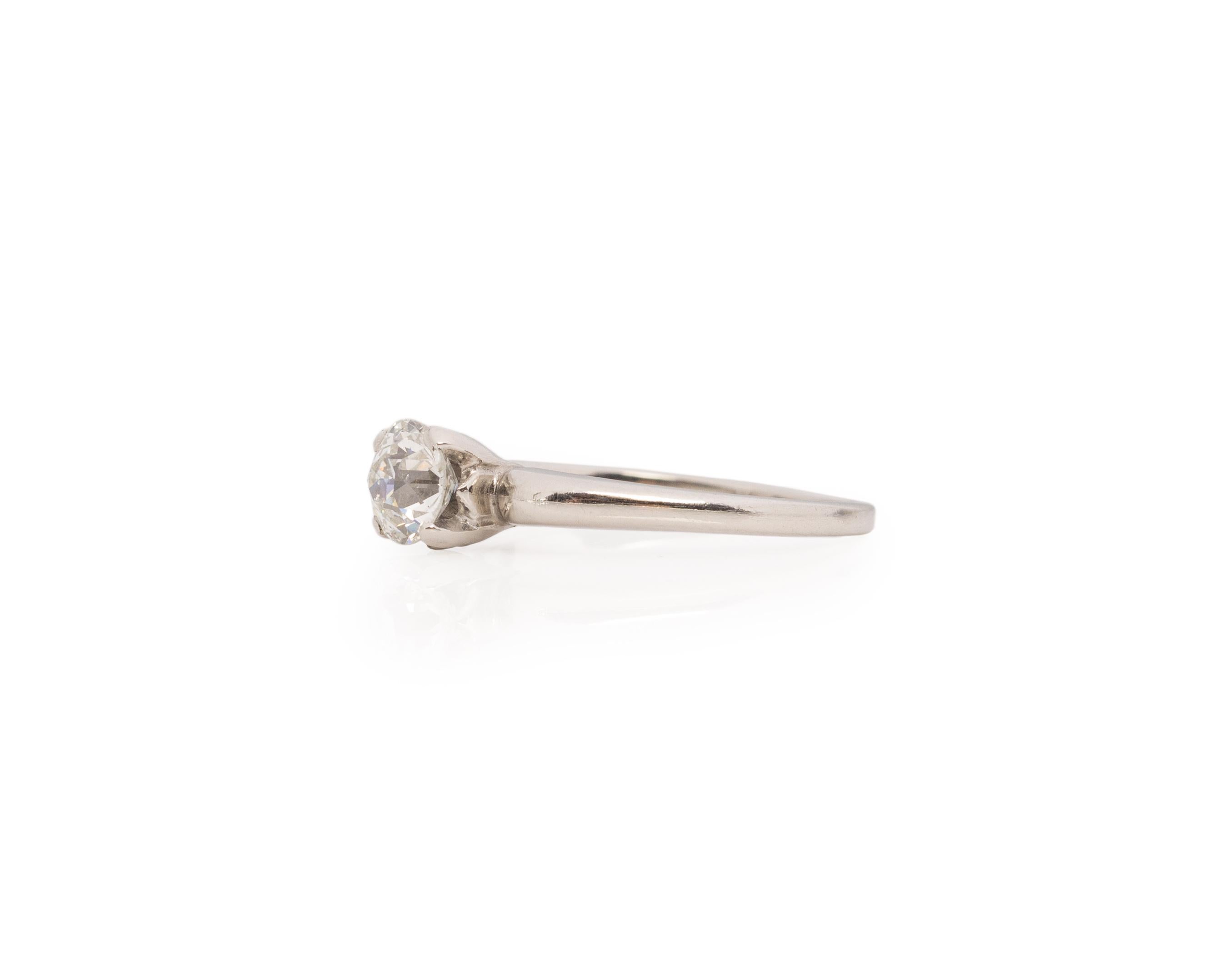 Old European Cut Gia Certified .75 Carat Art Deco Diamond Platinum Engagement Ring For Sale