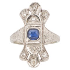GIA Certified .75 Carat Art Deco Sapphire 14 Karat White Gold Engagement Ring