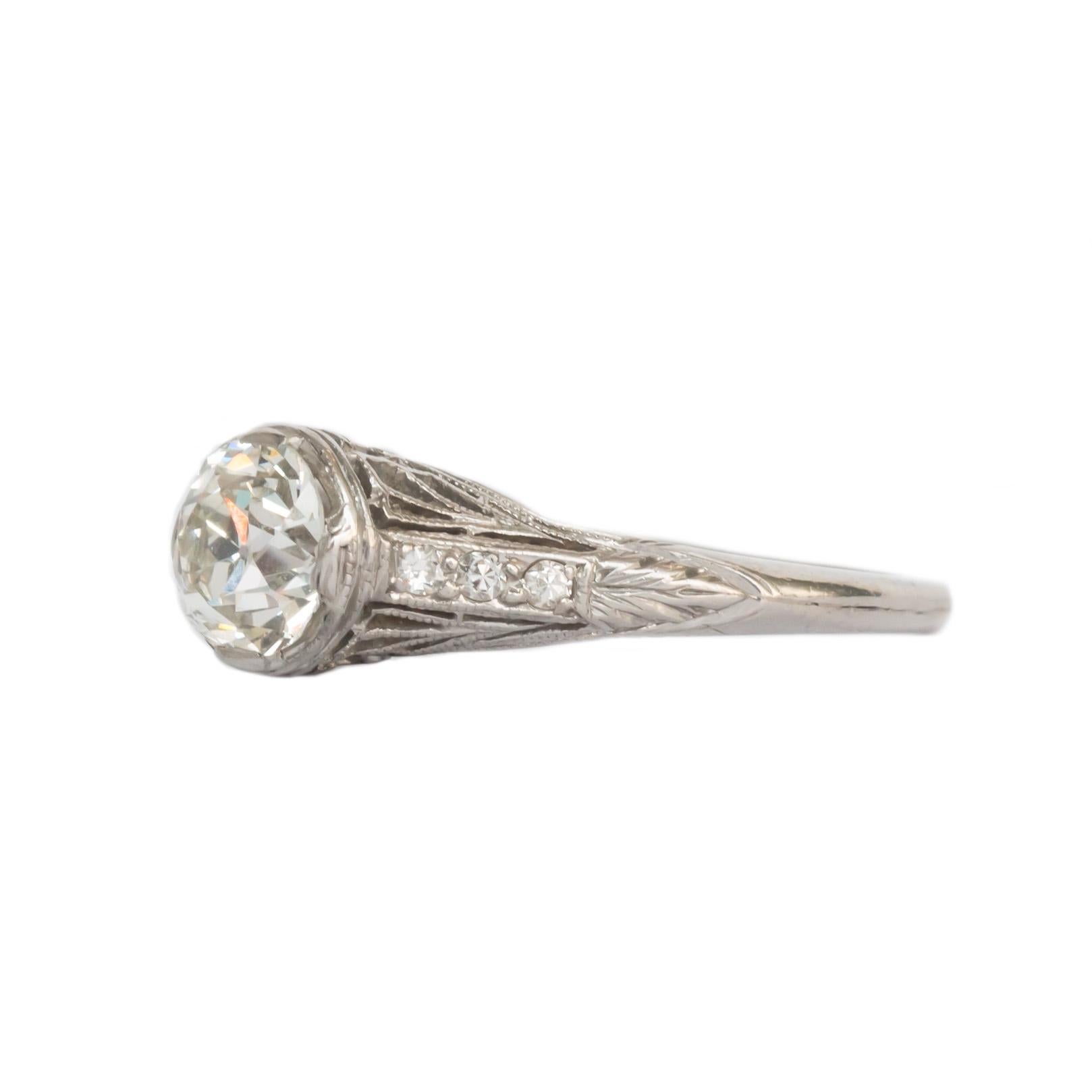 Item Details: 
Ring Size: 5.75
Metal Type: PLATINUM [Hallmarked and Tested]
Weight: 2.9 grams

Center Stone Details:
GIA REPORT #5202544941
Weight: .75 carat
Cut: Old European Brilliant
Color: J 
Clarity: VS1

Side Stone Details: 
Cut: Old European