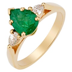 GIA Certified .75 Carat Emerald Diamond Yellow Gold Three-Stone Engagement Ring