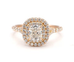 Anello di fidanzamento in oro rosa a doppia aureola certificato GIA da 0,75 carati G VS1 Cushion