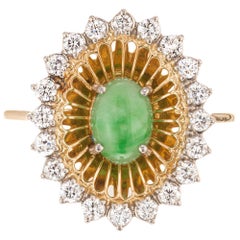 GIA Certified .75 Carat Jadeite Jade Diamond Yellow Gold Cocktail Ring