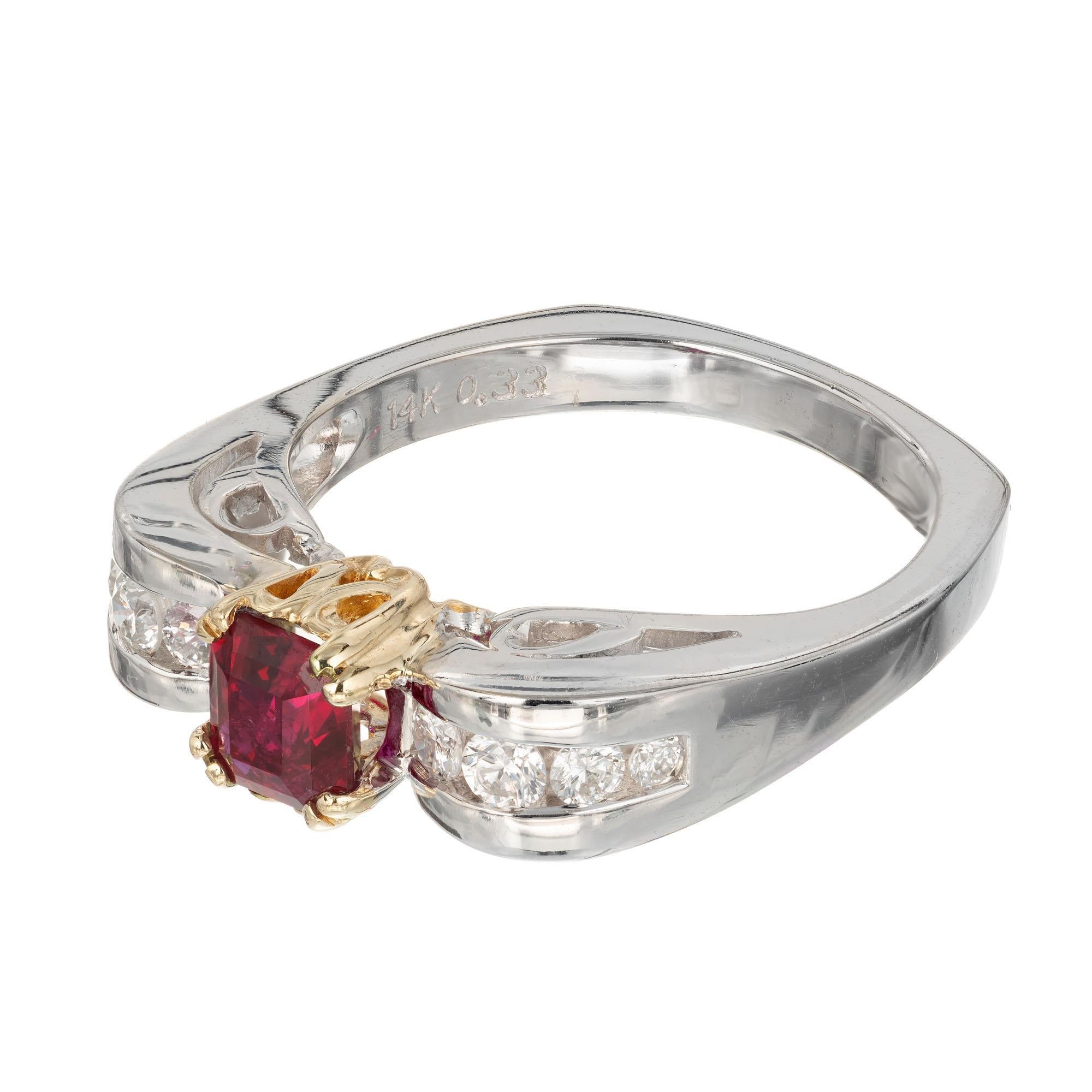 Taille ronde Bague de fiançailles en or avec diamants et rubis de 0,75 carat certifié GIA en vente