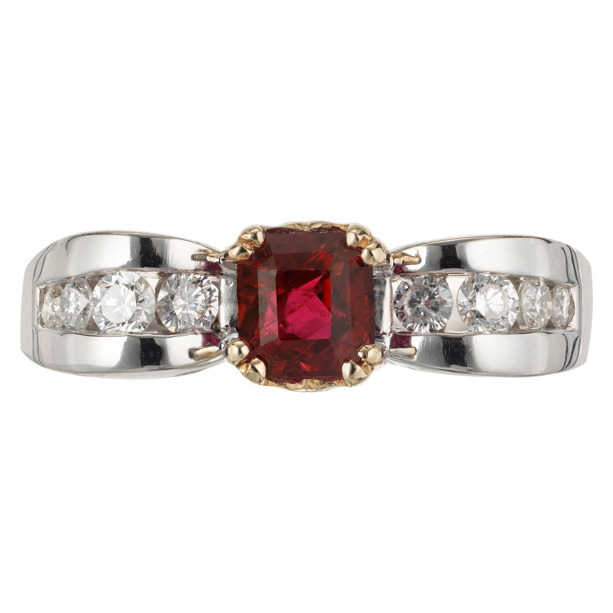 GIA Certified .75 Carat Ruby Diamond Gold Engagement Ring For Sale