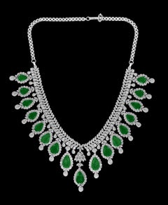 GIA Certified 75 Ct Emerald and 45 Ct Diamond Necklace and Earring Bridal Suite
