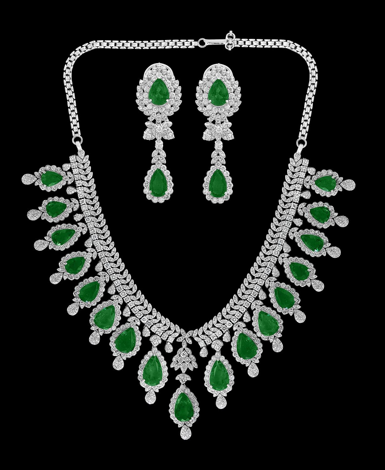 GIA Certified 75 Ct Emerald and 45 Ct Diamond Necklace and Earring ...