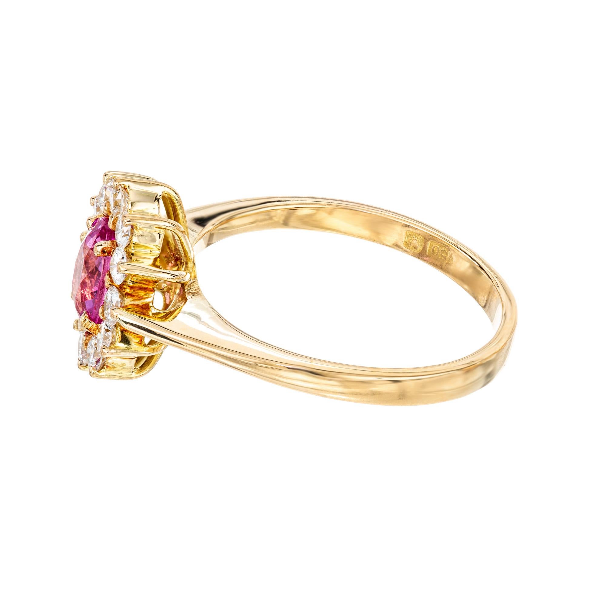 GIA Certified .75 Oval Natural Zafiro Rosa Diamante Anillo de compromiso de oro Corte oval en venta