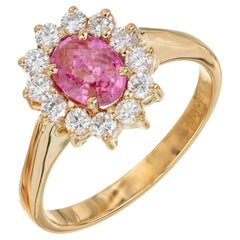 GIA Certified .75 Oval Natural Pink Sapphire Diamond Gold Engagement Ring