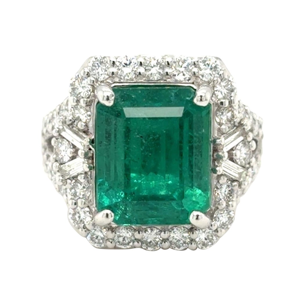 GIA-zertifizierter 7,52 Karat Smaragd-Diamant-Cocktailring mit Oktagonschliff im Angebot