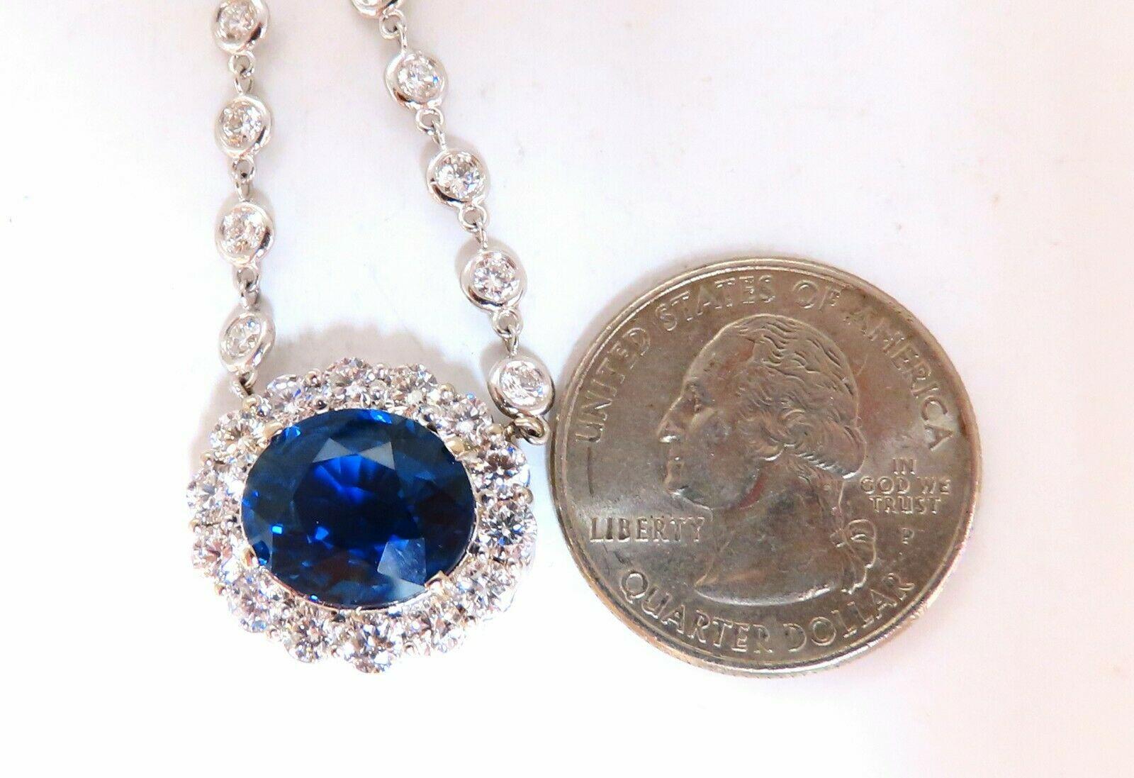Oval Cut Gia Certified 7.53Ct Natural No Heat Blue Sapphire 3Ct Diamonds Necklace 14Kt