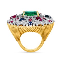 GIA Certified 7.55 Carat Natural Emerald 18 Karat White and Rose Gold Ring
