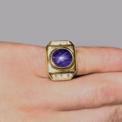 GIA Certified 7.6 Carat Color Change Star Sapphire & Diamond 14K Gold Men's Ring