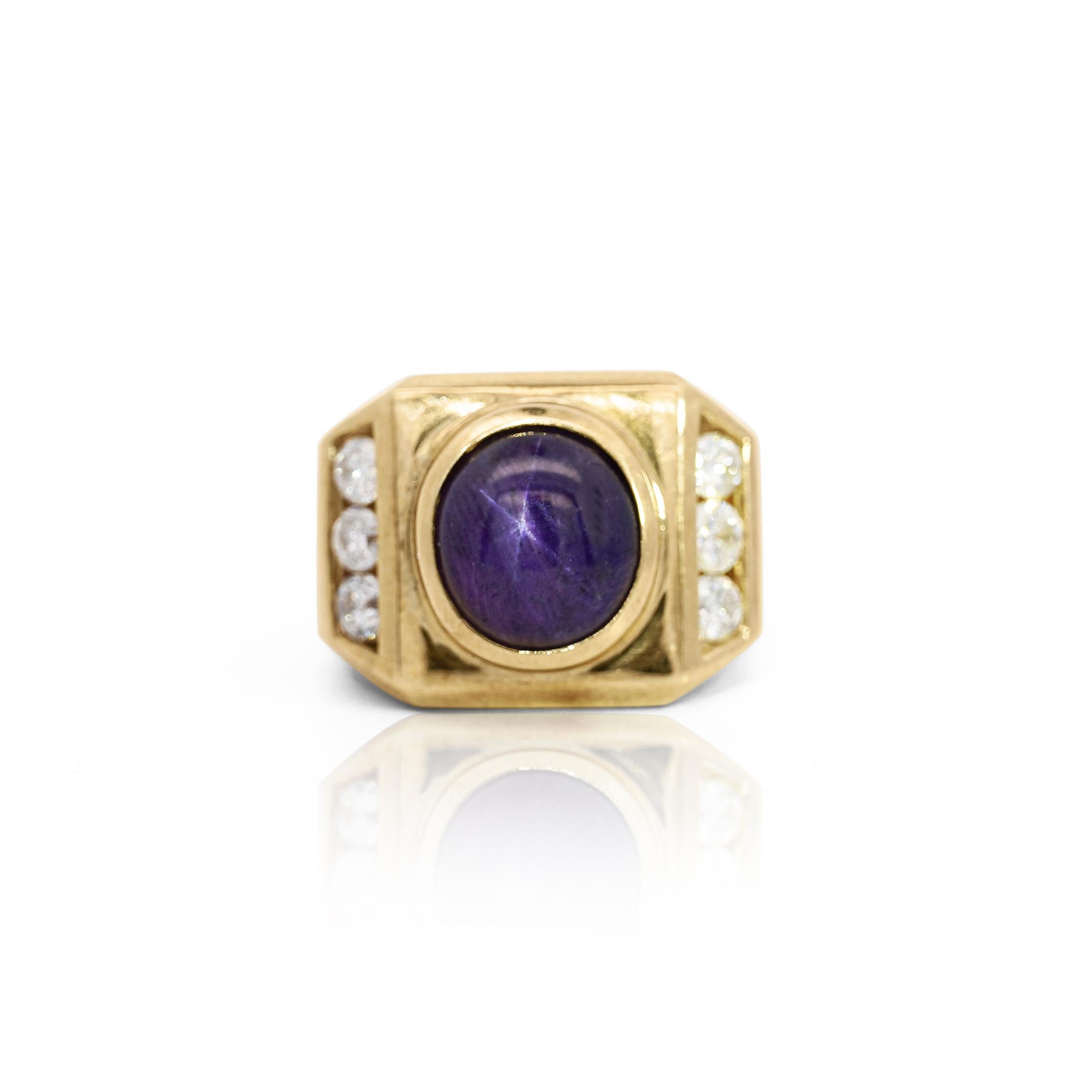 Moderno Anello da uomo in oro 14K con zaffiro a stella e diamante con cambio di colore certificato GIA da 7,6 carati in vendita