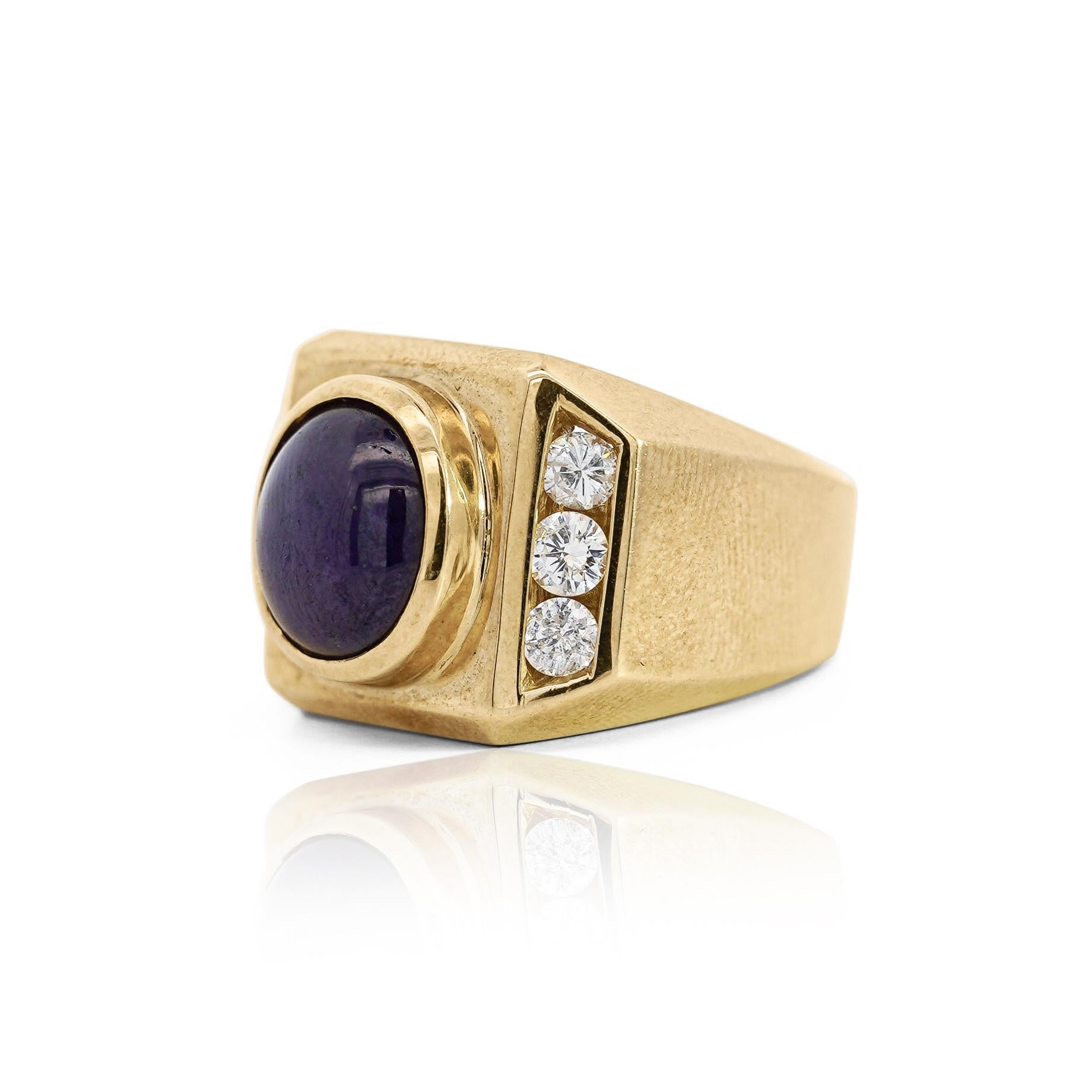 Anello da uomo in oro 14K con zaffiro a stella e diamante con cambio di colore certificato GIA da 7,6 carati In condizioni buone in vendita a Miami, FL