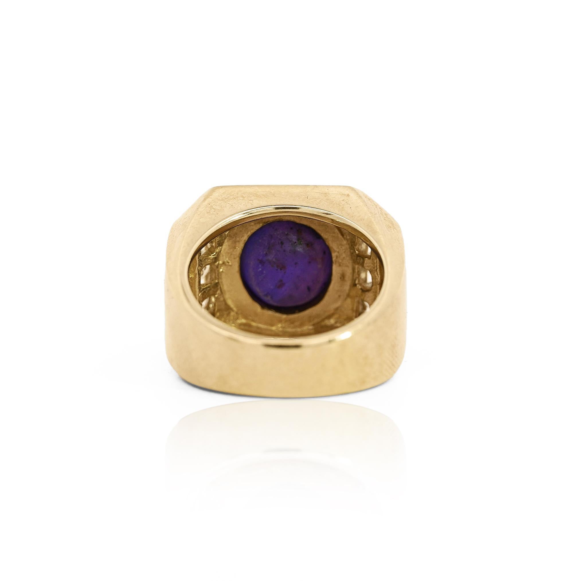 Uomo Anello da uomo in oro 14K con zaffiro a stella e diamante con cambio di colore certificato GIA da 7,6 carati in vendita