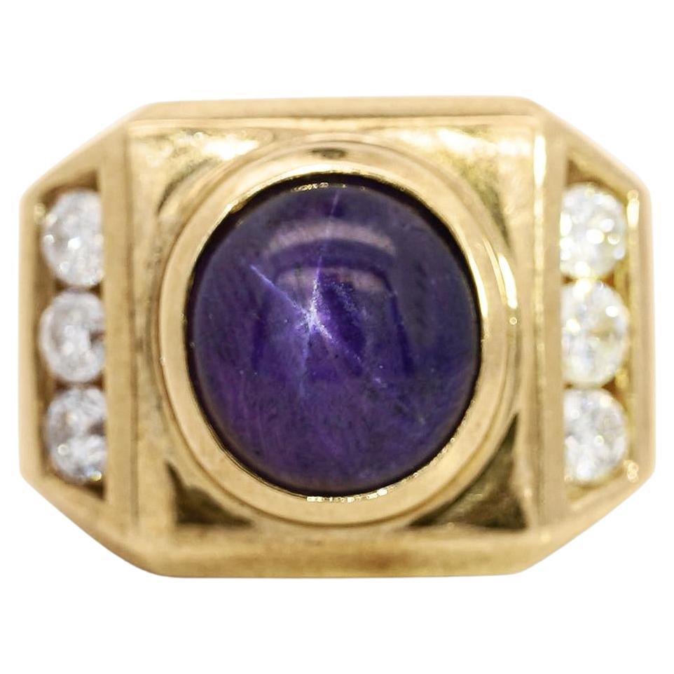 GIA Certified 7.6 Carat Color Change Star Sapphire & Diamond 14K Gold Men's Ring