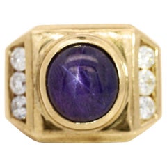 GIA Certified 7.6 Carat Color Change Star Sapphire & Diamond 14K Gold Men's Ring