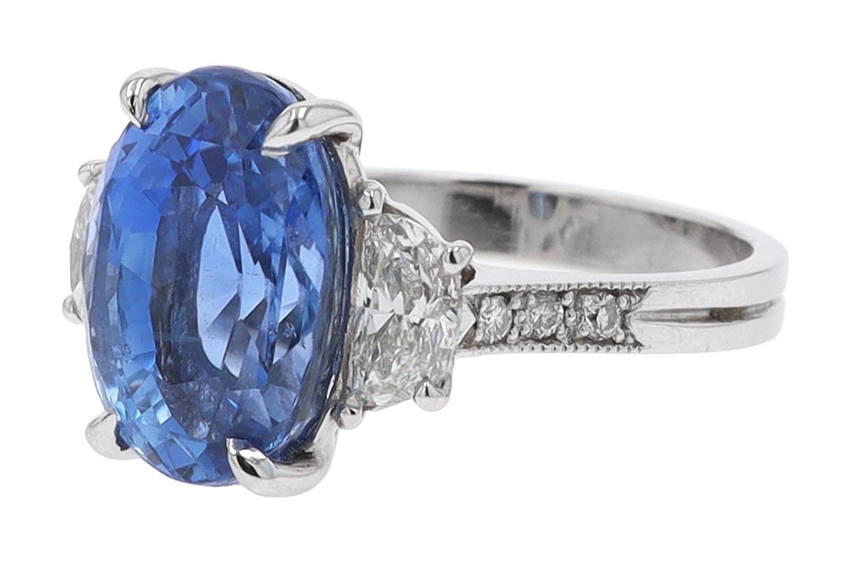 Verlobungsring mit GIA-zertifiziertem 6,42 Karat unbehandeltem Ceylon-Saphir im Zustand „Gut“ in Santa Barbara, CA