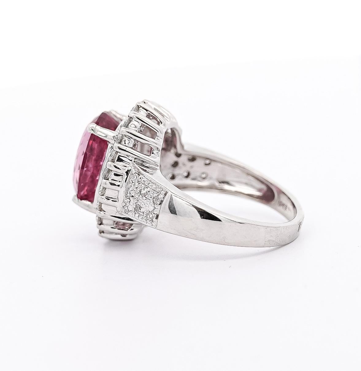 GIA Certified 7.60 Carat No Heat Pink Spinel and Diamond Ring in Platinum For Sale 2