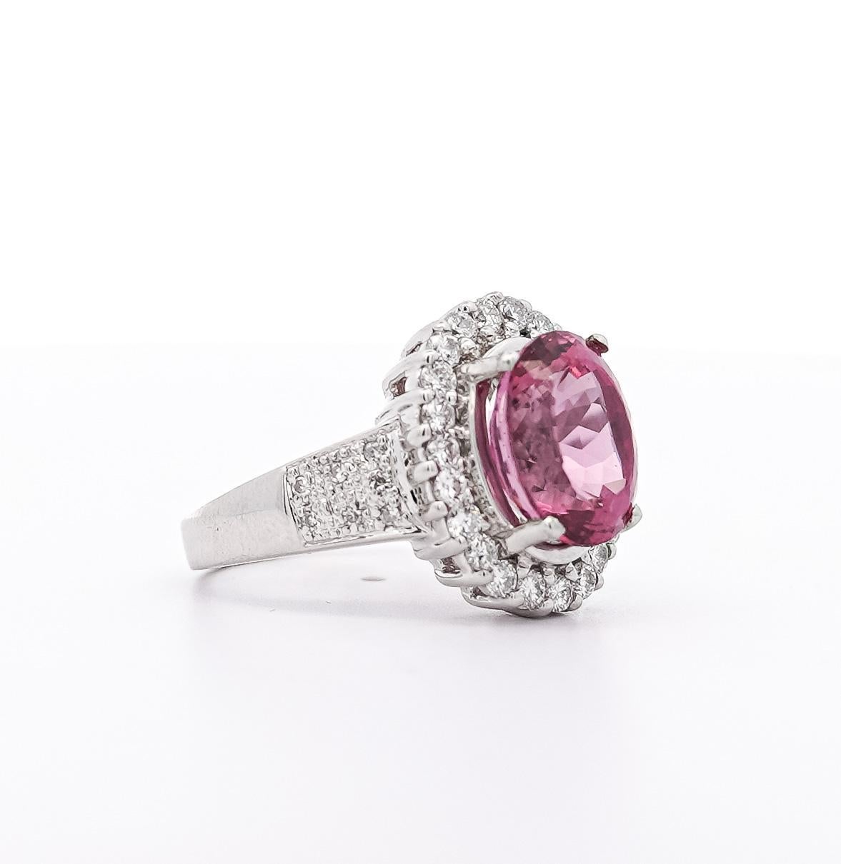 GIA Certified 7.60 Carat No Heat Pink Spinel and Diamond Ring in Platinum For Sale 3