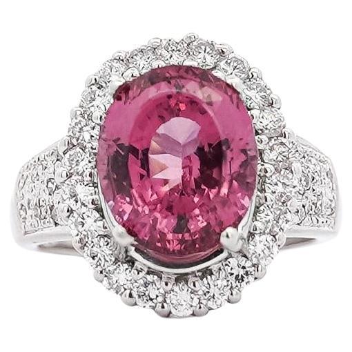 GIA Certified 7.60 Carat No Heat Pink Spinel and Diamond Ring in Platinum For Sale