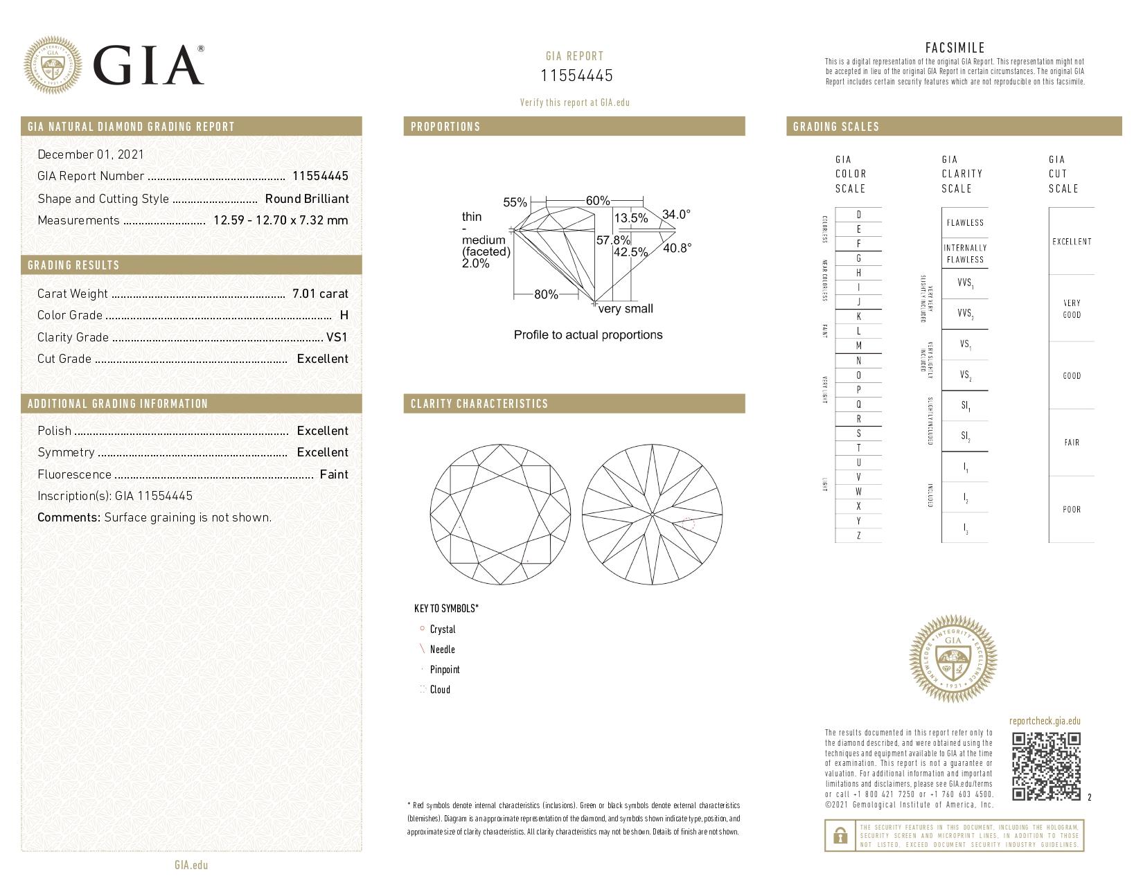 GIA Certified 7.01 Carat Round Cut Diamond Engagement Solitaire Ring in Platinum In New Condition For Sale In Chicago, IL
