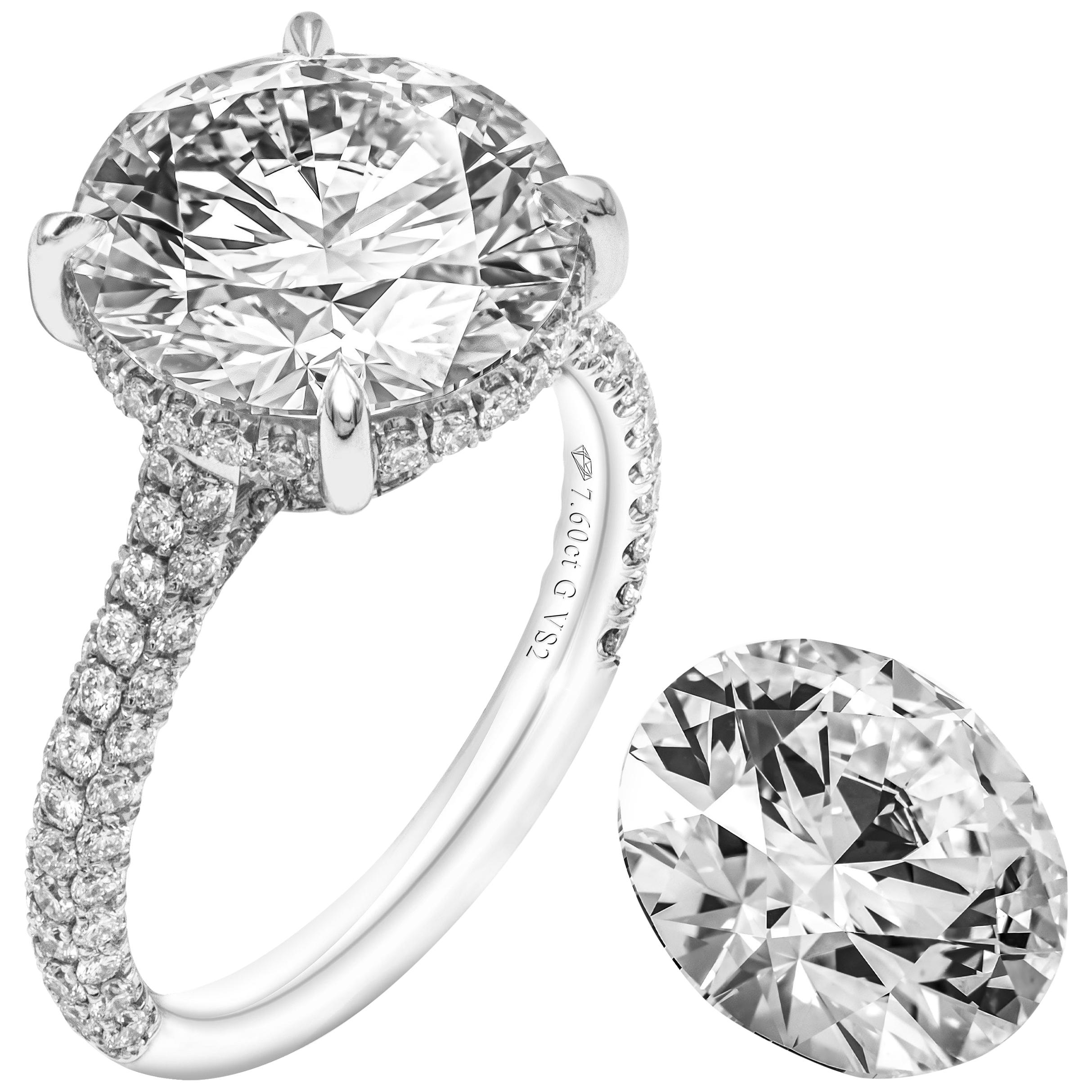 GIA Certified 7.60 Carat Round Diamond Engagement Ring For Sale