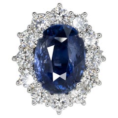 GIA Certified 7.60 Carat Unheated KASHMIR Blue Sapphire Oval Diamond Ring