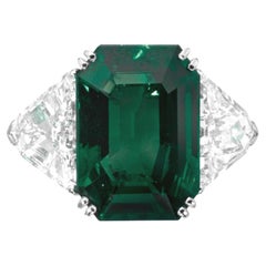 Certifié GIA  Bague cocktail diamant émeraude intense de 7,63 carats
