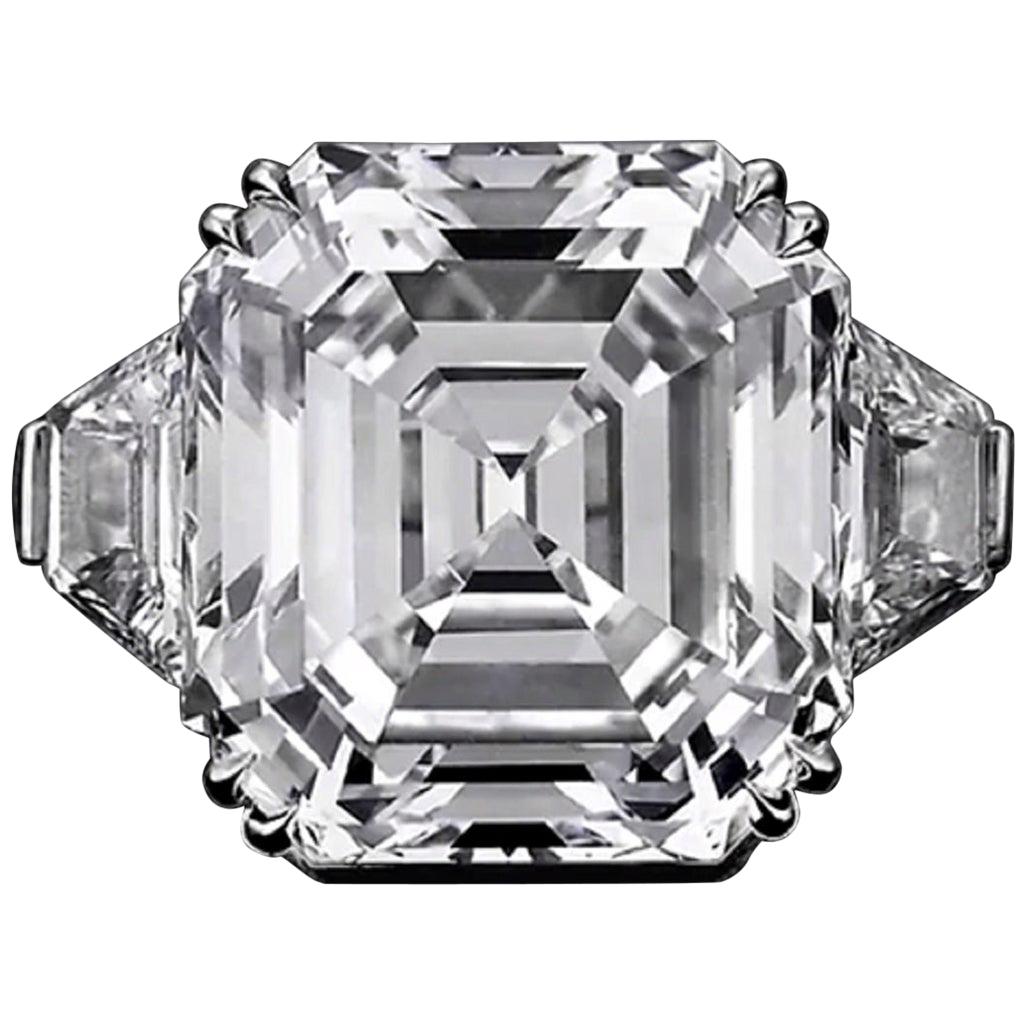 GIA Certified 5 Carat Asscher Cut Trapezoid Diamond Engagement Ring 