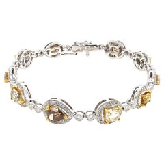 GIA Certified 7.66 Carats Multi-Color Diamond White and Yellow Gold Bracelet