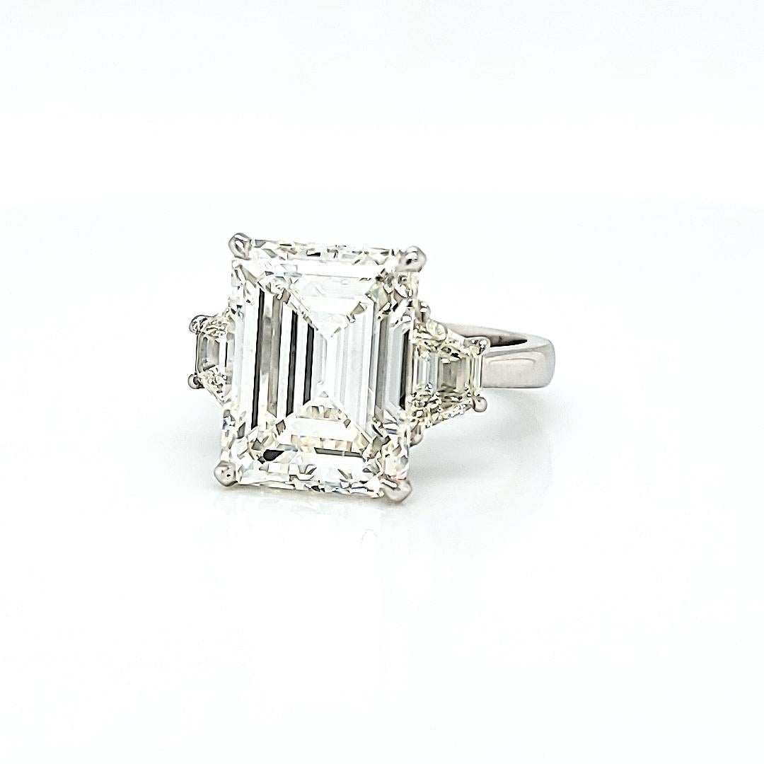 Men's GIA Certified 7.68 Carat Emerald Cut Diamond Three Stone Ring