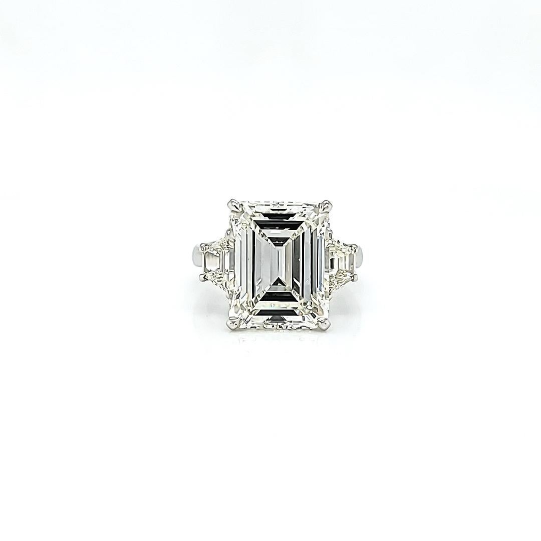 GIA Certified 7.68 Carat Emerald Cut Diamond Three Stone Ring 1
